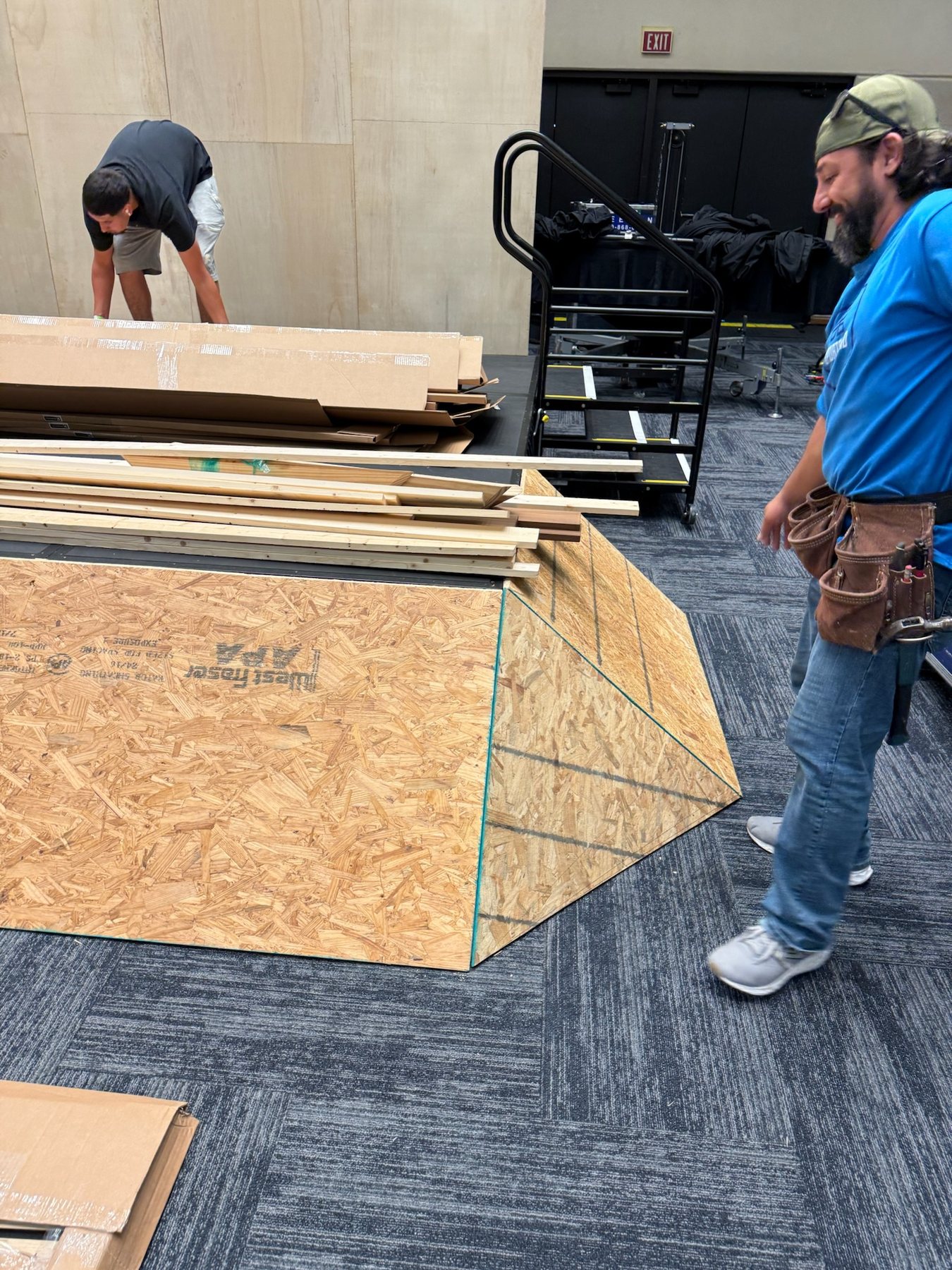 Angled plywood construction for the Build Show Live stage 2 of 3