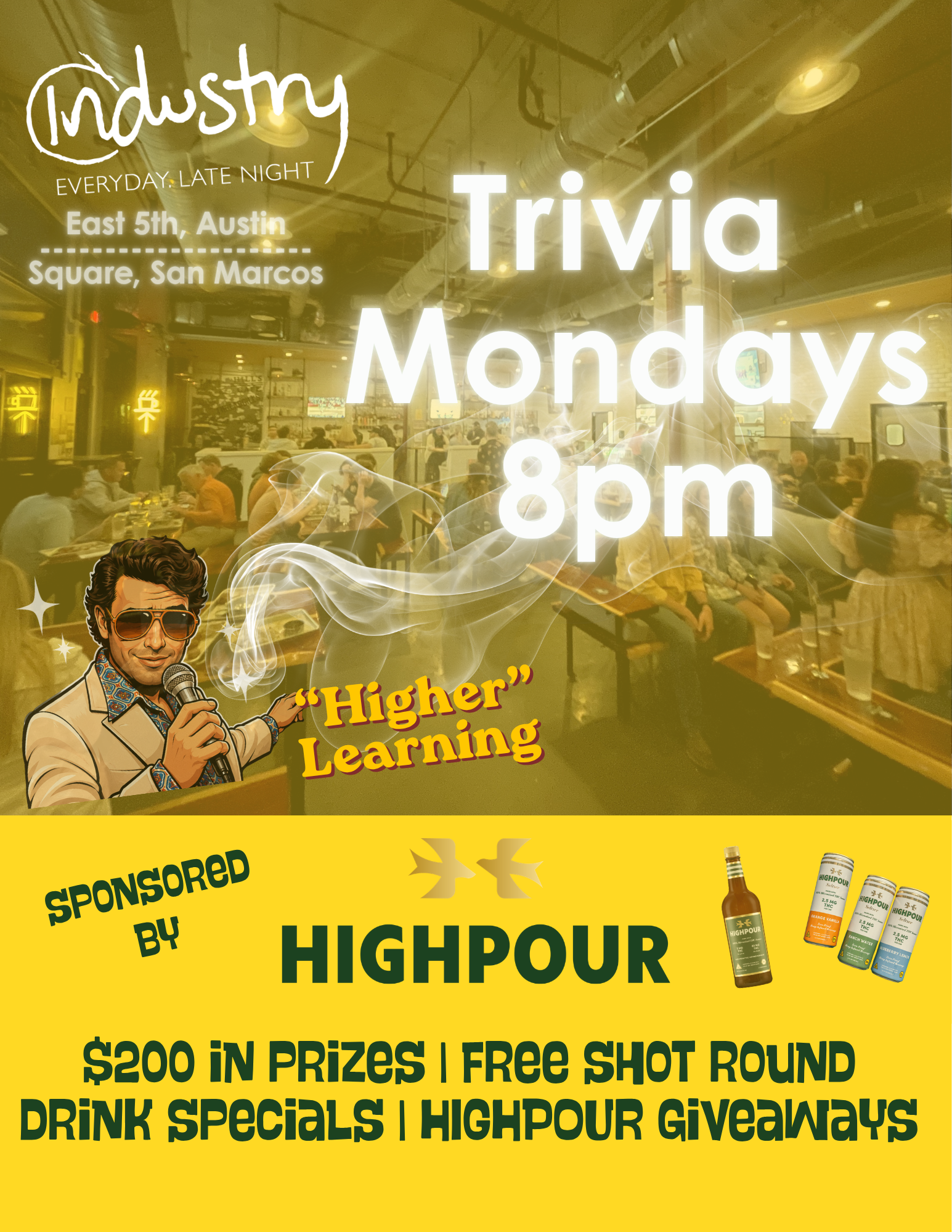 Industry Trivia Mondays promotional graphic featuring Highpour sponsorship