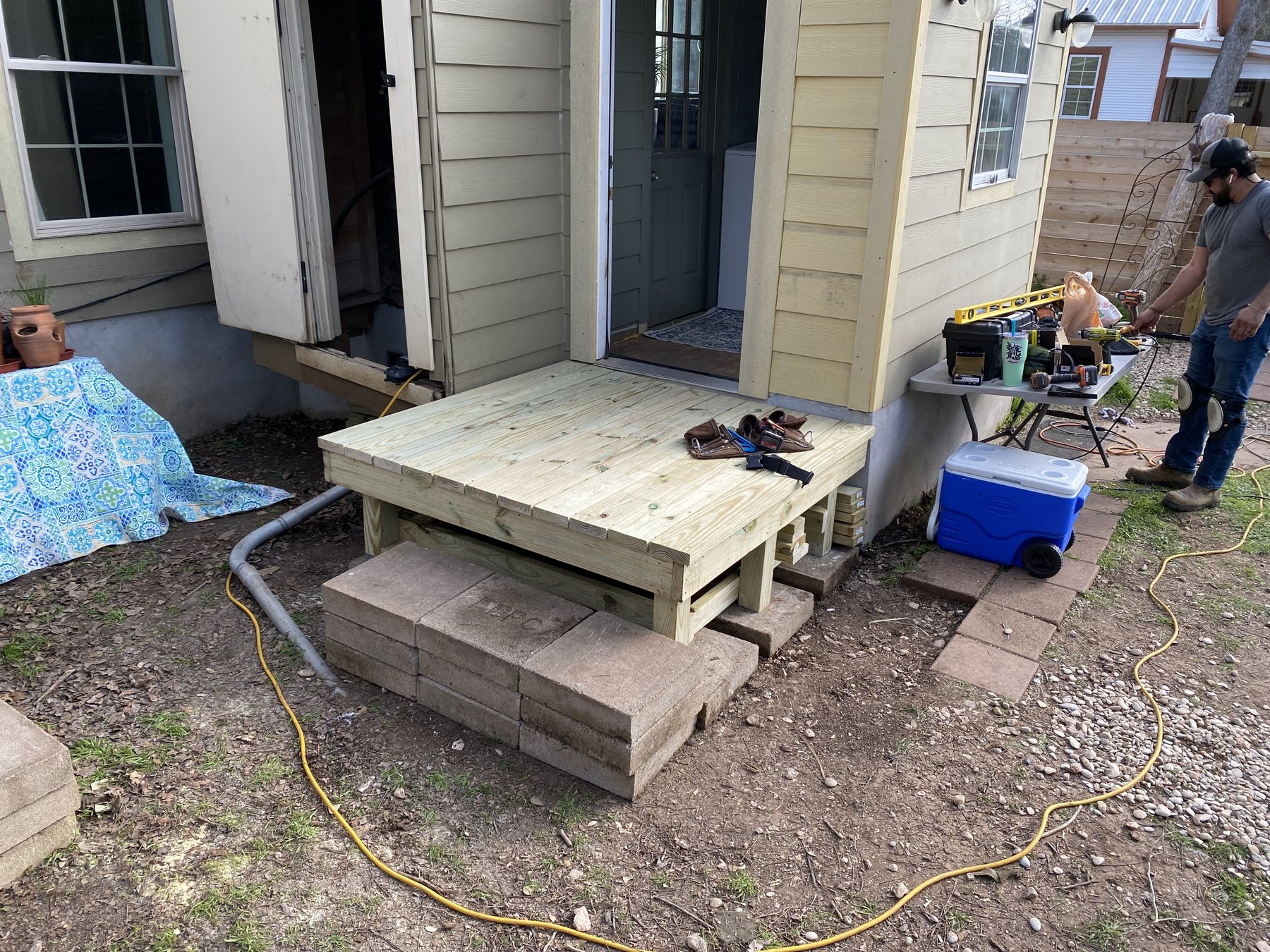 Rear entry platform during construction
