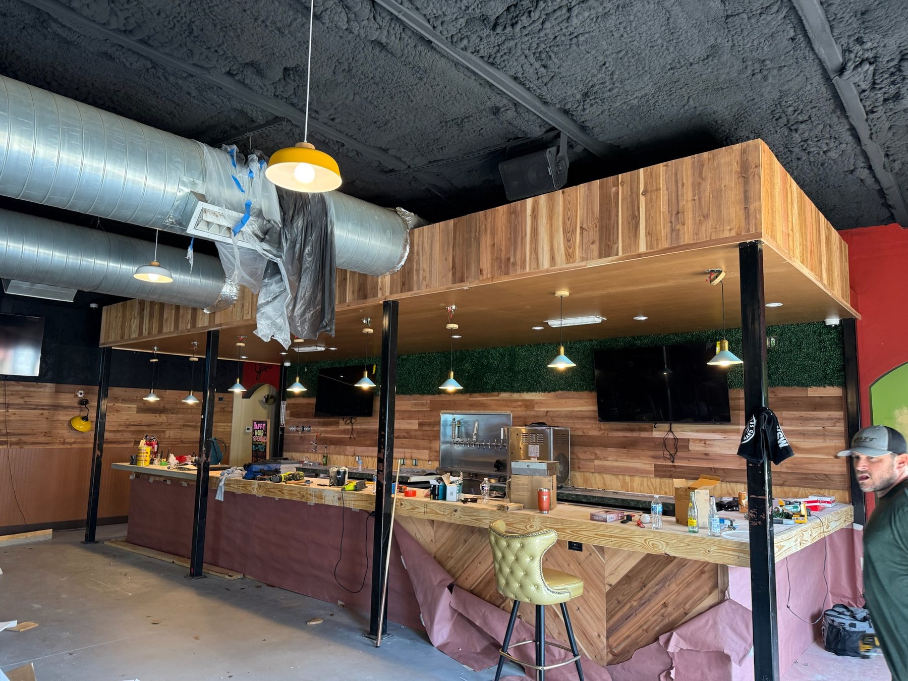 Completed overhead and bar elements at Bouldin Acres