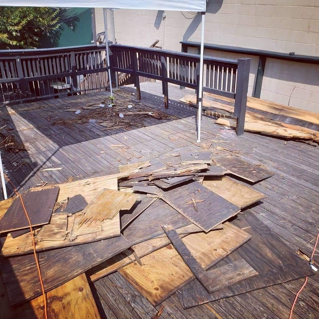 The damaged frame removed at Cheers Shot Bar