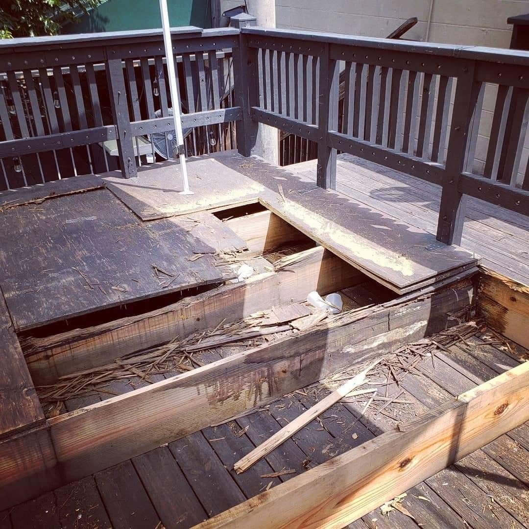 Rotted structural frame exposed at Cheers Shot Bar