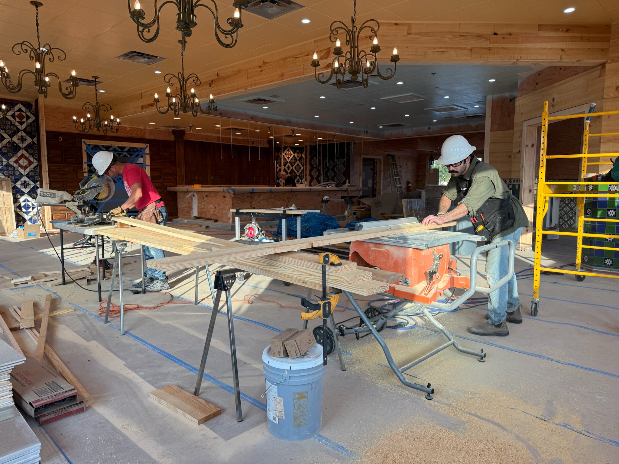Custom interior carpentry in progress at Chuy's