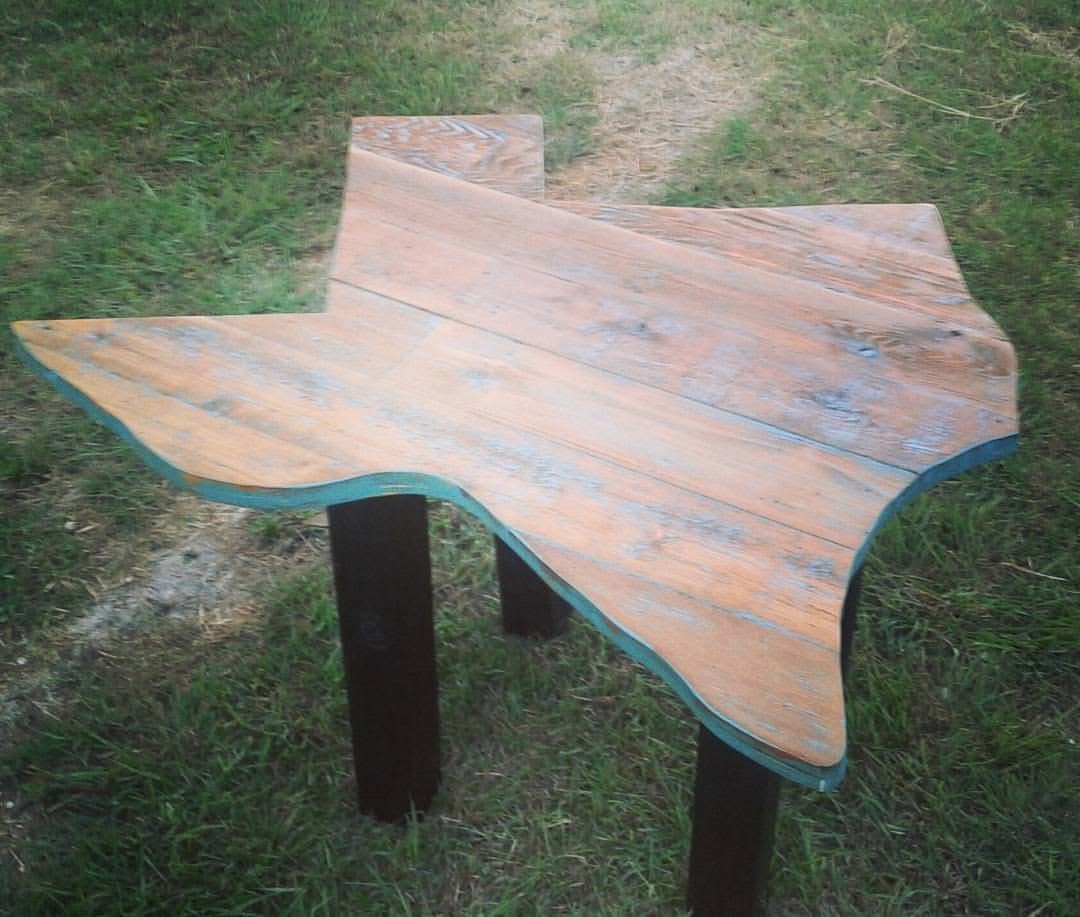 Texas-shaped wood table