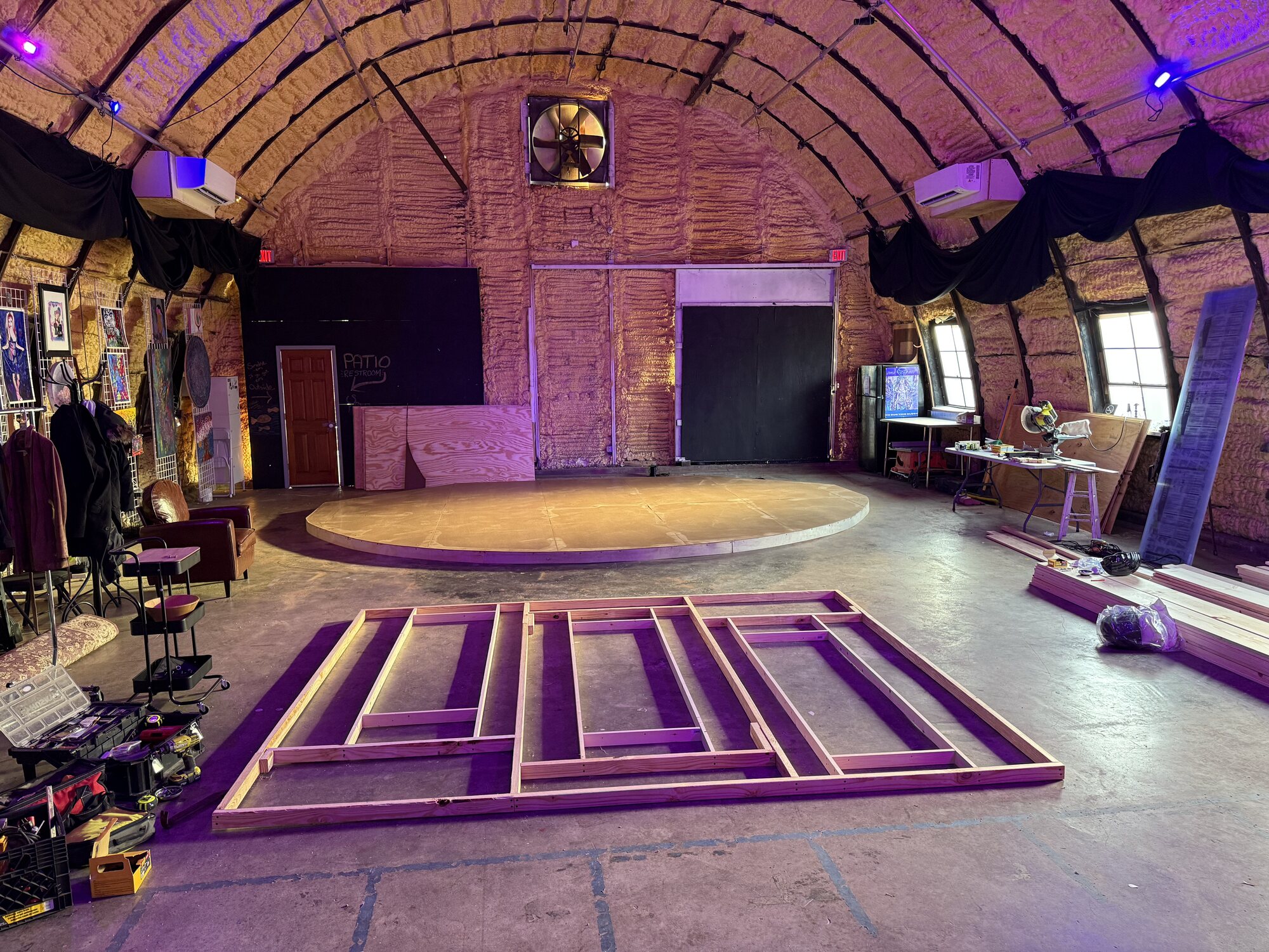 Window-wall framework during construction for The Illusionary Games of Edward Rye