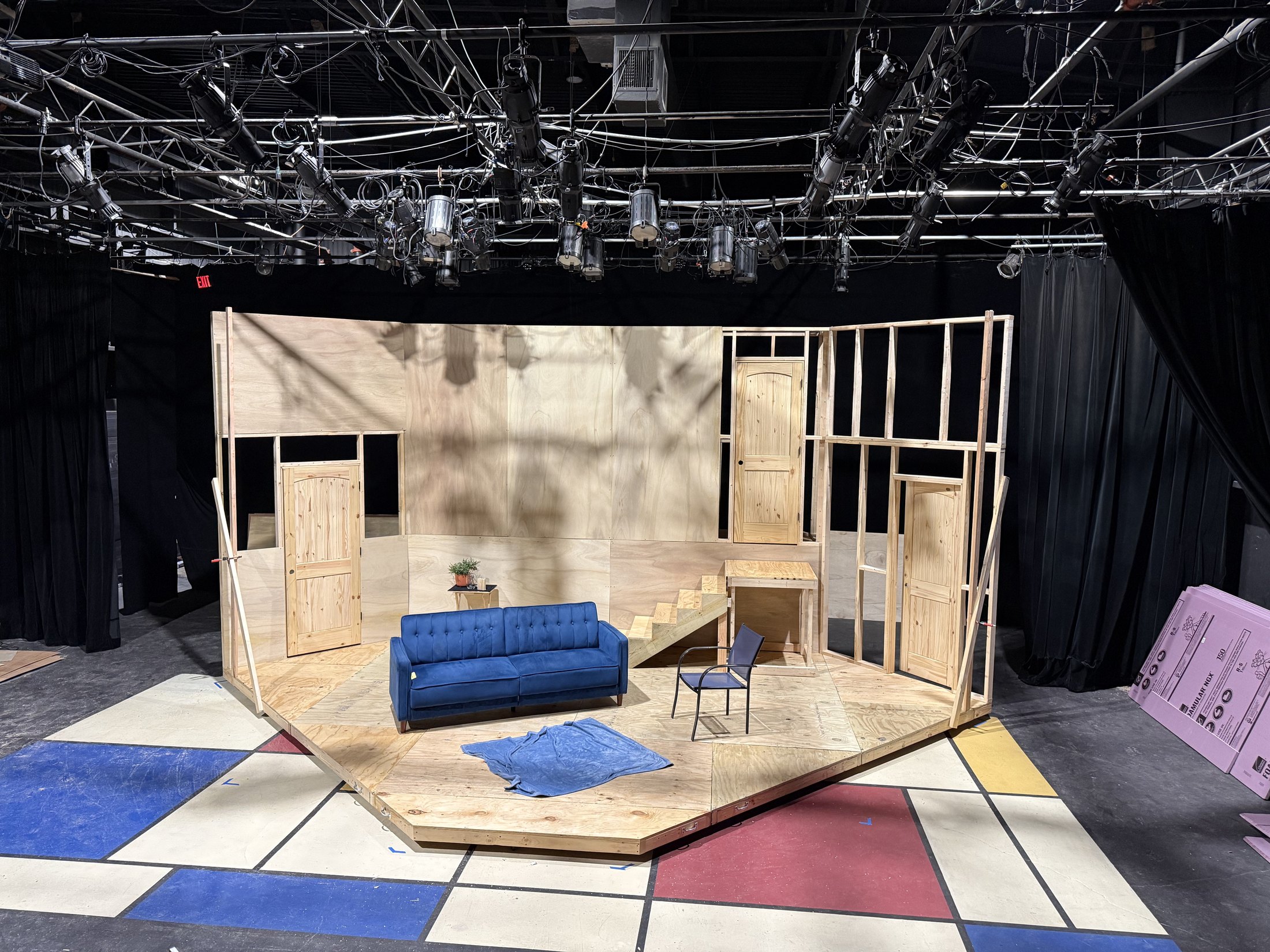 Private Lives set with walls and doors installed before finish